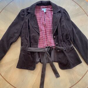 LOFT Women’s Brown Corduroy Jacket with Red Plaid Lining